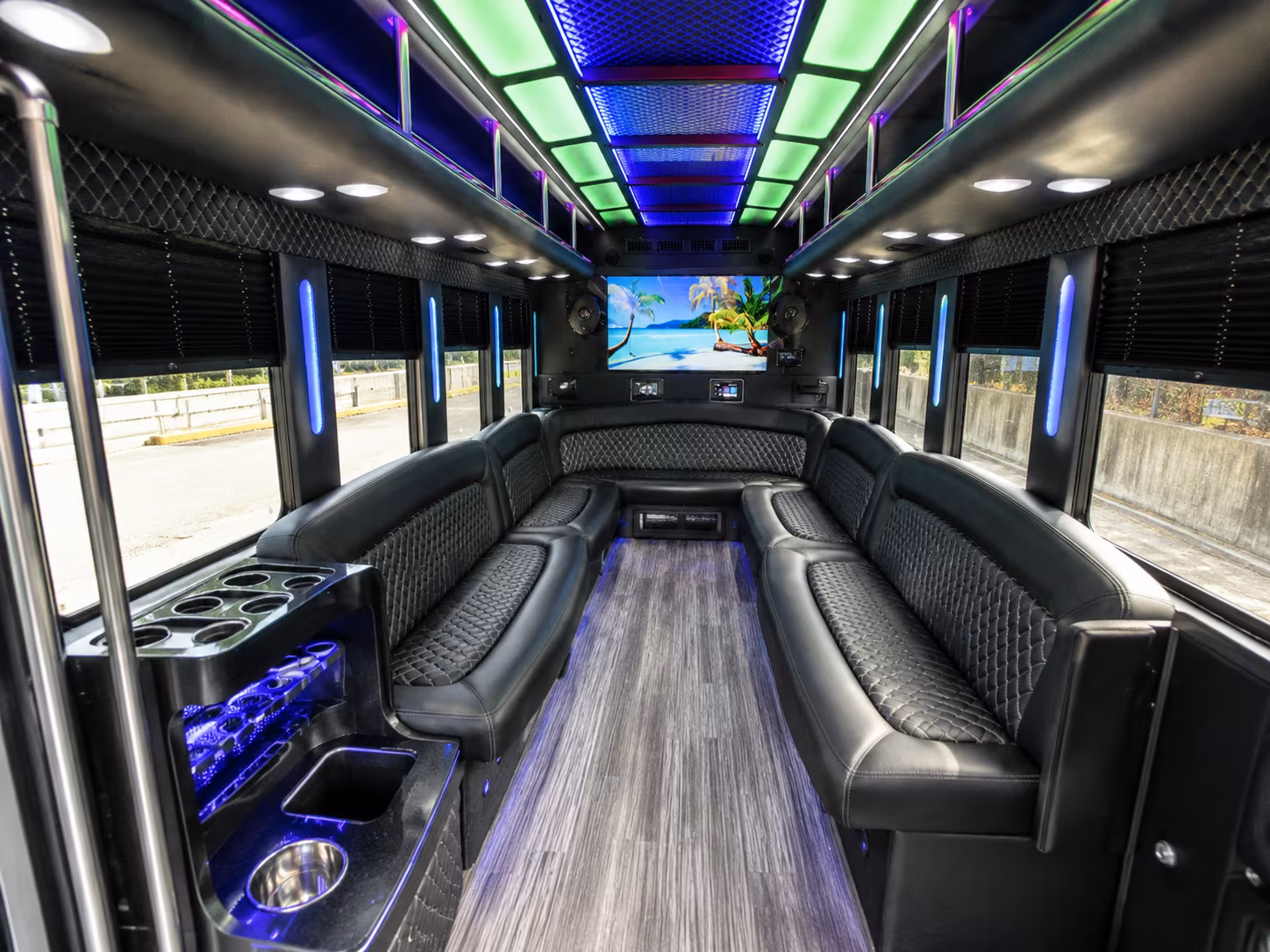 Interior of a party bus rental serving Palmdale